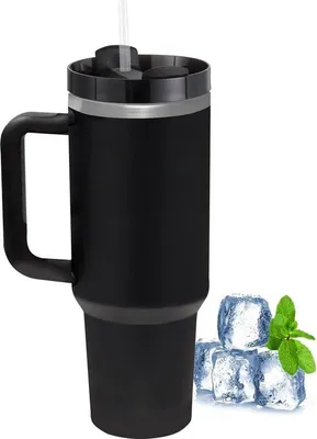 Produktbild von Famanu Thermobecher mit Strohhalm und Griff - 1180 ml, schwarz