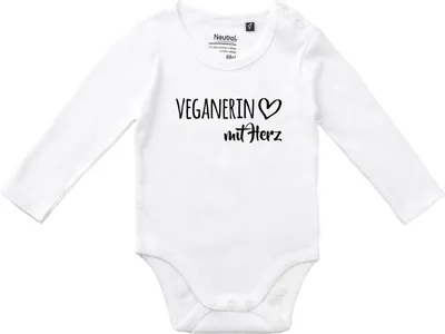 Produktbild von Huuraa Baby Body Veganierin mit Herz 74 White  Baumwolle Fairtrade Langarmbody Geschenkidee