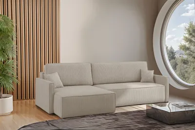 Produktbild von Ecksofa Schlafsofa Sofa LOUIS Stoff Scala Beige Ottomane Links