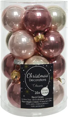 Produktbild von Weihnachtskugeln Glas 3,5cm 16 Stück - Samtpink / Puderrosa / Perle