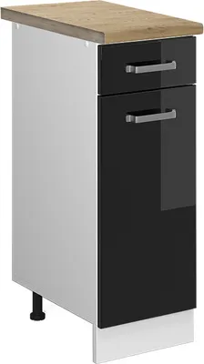 Produktbild von Küchenunterschrank Vicco R-Line Schwarz Hochglanz 30 cm , AP Eiche, Model 45890