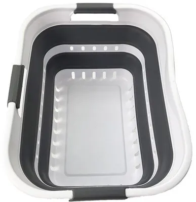 Immagine prodotto di Ibenzoa® Cesto per biancheria pieghevole e contenitore – 30 L, salvaspazio e portatile, 51×38,7×25,5 cm (piegato 7,5 cm), bianco-grigio acciaio, senza BPA