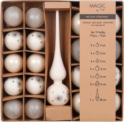 Weihnachtskugeln Glas 5-6cm mit Spitze 19er Set - Blanched Almond