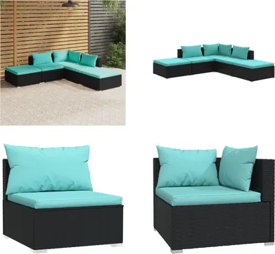 Produktbild von vidaXL 5 tlg. Garten Lounge Set mit Kissen Poly Rattan Schwarz - Garten-Lounge-Set - Garten-Lounge-Sets - Terrassen-Lounge-Set - Gartensofa-Set