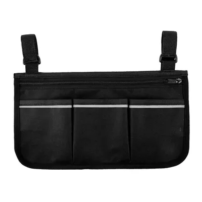 Produktbild von Rollstuhl Seitentasche, Armlehnentasche Zubehör, 3 Fächer, universelle Tasche für Armlehne & Rollator, schwarz
