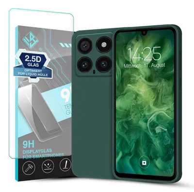 Produktbild von Hülle für Xiaomi 14 Pro mit 9H Displayglas Displayschutz Case Cover Bumper Smartphone Softgrip Schutzhülle Farbe: Grün