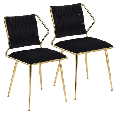 Immagine prodotto di AIORBER, set da 2 sedie da pranzo in velluto, sedie da cucina con braccioli, sedie imbottite con struttura in metallo color oro, nero
