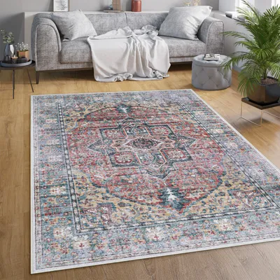 Produktbild von Teppich Wohnzimmer Flachgewebe Orient Marokkanisch Ornamente Vintage Waschbar Grösse 60x100 cm