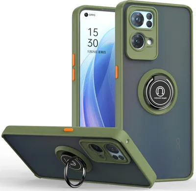 Produktbild von OPPO Reno7 Pro 5G Hülle, Ring Halter Ständer Matte Transluzent TPU Rahmen Stoßfest Schutzhülle für OPPO Reno7 Pro 5G Grün