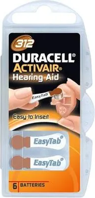 Image de Duracell Activair Piles pour appareils auditifs Type 312 - Mercury Free 0% Hg BP6