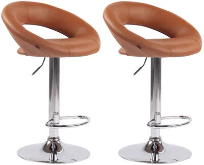 Produktbild von CLP 2er Set Barhocker Olinda Kunstleder höhenverstellbar und drehbar hellbraun Gestell Farbe chrom