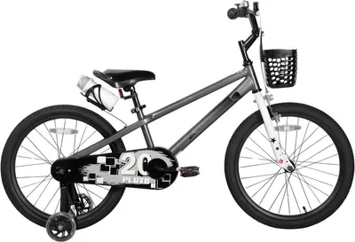 Productafbeelding van Kindermotorfiets, 46 cm – geschikt voor kinderen van 6 tot 9 jaar – met lichtgevende stabilisatorwielen en zelfklevende stickers – grijs
