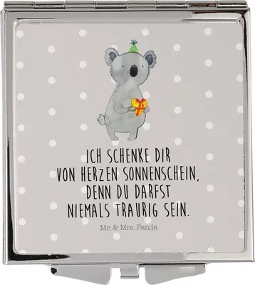 Produktbild von Mr. & Mrs. Panda Kosmetikspiegel Koala Geschenk - Grau Pastell - Taschenspiegel, Kleiner Spiegel, Party, Quadratischer, Schminkspiegel, Handspiegel, Klappspiegel