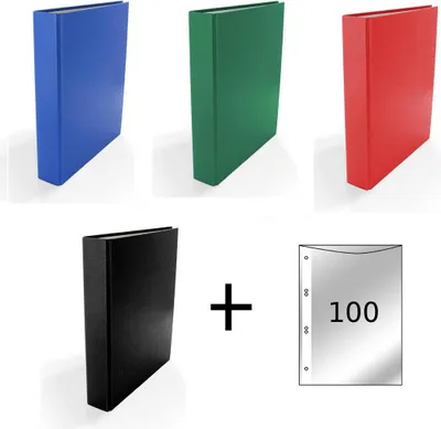 Produktbild von 4x Ringbuch / DIN A5 / Farbe: rot, grün, blau und schwarz + 100 Prospekthüllen