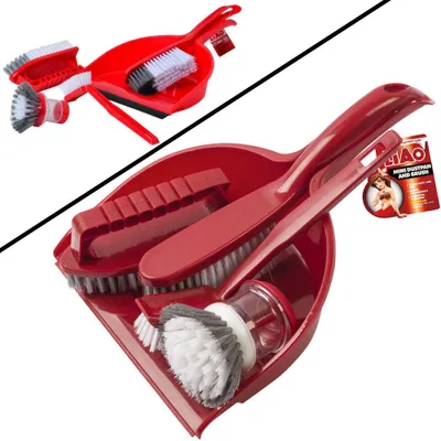 Productafbeelding van 5-Delige Schoonmaak Set bestaande uit: Plastic Stoffer en Blik / Afwasborstel / Hand Borstel / Reinigingsborstel - Handveger set - Schoonmaakborstel