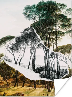 Produktbild von MuchoWow® Poster Italienische Landschaft Schirmkiefern - Kunst - Hendrik Voogd - Malerei - Schwarz-Weiß - Alte Meister 60x80 cm - Schlafzimmer Dekoration