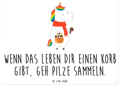 Produktbild von Mr. & Mrs. Panda Wandbild Einhorn Pilz DIN A6 - Weiß - Geschenk, Blechschild, Unicorn, Motivation, Retro, tafel, Spruch, Liebeskummer, Einhörner, Schild, Pilze, Türschild