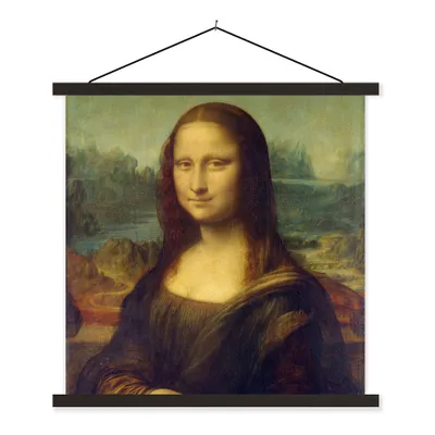 Produktbild von MuchoWow® Textilposter Mona Lisa - Leonardo da Vinci 120x120 cm mit schwarzem Rahmen - Aufhängungsset