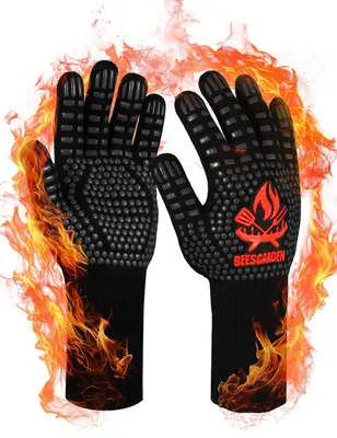 Produktbild von Ofenhandschuh Grillhandschuhe hitzebeständig bis 800°C, Silikon-Grillhandschuhe, Ofenhandschuhe rutschfest, feuerfeste Handschuhe, Grillhandschuhe, Ko