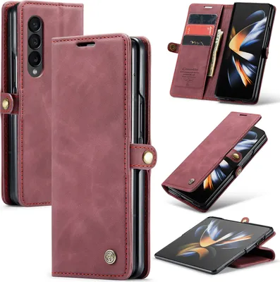 Immagine prodotto di Custodia Galaxy Z Fold4, Custodia retrò in Finto cuoio con funzione stand per Samsung Galaxy Z Fold 4 5G Rosso
