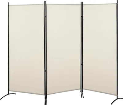 Image de Séparation de pièce - Paravent - 3 panneaux - 253×50×182 cm - 6 Pieds en métal beige