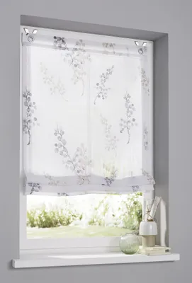 Produktbild von Halbtransparentes bedrucktes Raffrollo mit Edelstahl - Fensterhaken Danny, praktische Montage ohne Bohren, lichtfilternd, Dessin in taupe, Gr. 45 x 140