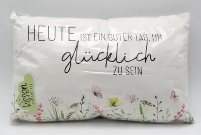 Produktbild von Kissen mit Aufschrift "glücklich sein" incl. Füllung und Reißverschluß 40x25 cm
