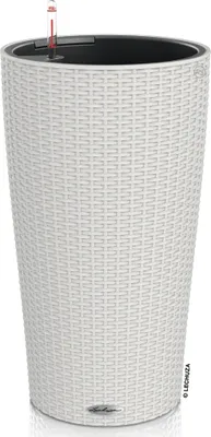 Produktbild von LECHUZA-Pflanzgefäß CILINDRO Cottage 32 Lichtgrau | Pflanzsäule mit Bewässerungssystem und Pflanzeinsatz | Flechtoptik | Ø 32 x 56 cm | 15362