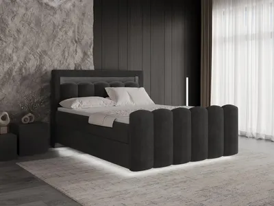 Produktbild von Chilly Möbel Design Bett Luméra - Komfort-Boxspringbett in Schwebeoptik mit Bettkasten, LED-Beleuchtung, Matratze und Topper 140x200 cm / H2 / Monte / Schwarz