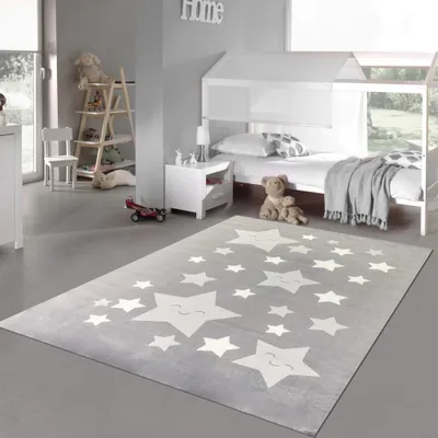 Produktbild von Kinderteppich flauschig pflegeleicht Sterne in anthrazit Größe - 160 x 230 cm