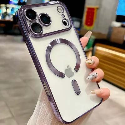 Image de Coque magnétique transparente pour iPhone 17, compatible MagSafe, coque de protection galvanisée avec protection de l'appareil photo Violet