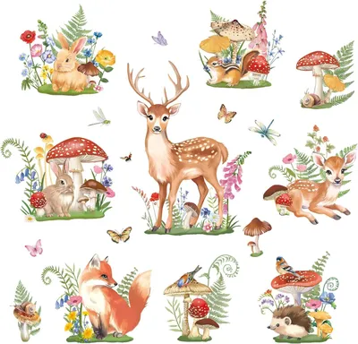 Imagen del producto de Juego de pegatinas para pared con motivos de animales del bosque, removibles, de vinilo, 1 juego, para habitaciones infantiles