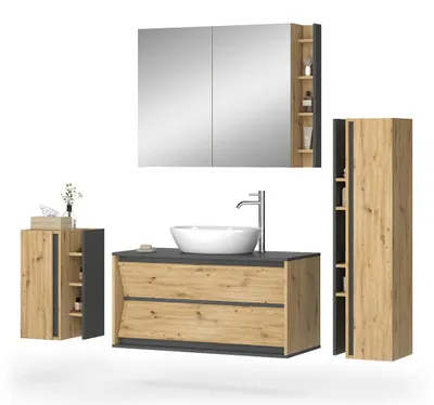 Productafbeelding van Badkamermeubelset Vicco Edelin Antraciet/Artisanaal eiken 4-delig, Model 58290