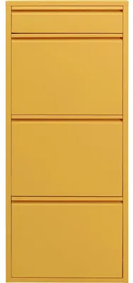Schuhschrank schmal 3 Klappen + Schublade Gelb Metall 119x50x15 cm