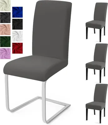 Produktbild von Set von 4 Stretch-Stuhlbezügen, Waschbar, Grau, Für Stühle mit 45-60 cm Rückenhöhe