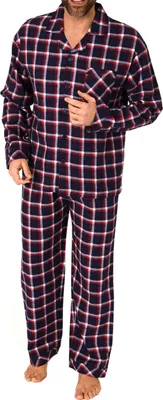 Produktbild von Durchknöpfbarer Herren Flanell-Pyjama mit Karo-Muster ; marine , 56
