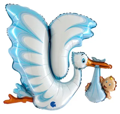 Image de 1 Folienballon Storch Baby Boy, 114 cm / 45 inch