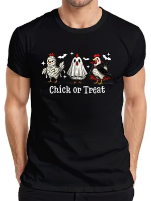 Productafbeelding van Halloween-kostuum: Kippenkuiken, vampier, spook, mummie. Heren T-shirt, zwart, maat 3XL