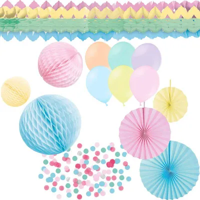 Produktbild von Pastell Party Deko Set Geburtstag Kindergeburtstag rosa gelb hellblau mint