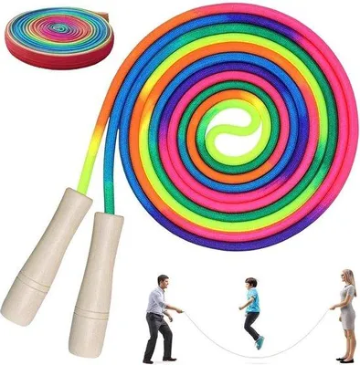 Immagine prodotto di Corda elastica per salti a bungee per bambini - 5 m - versatile - corda in gomma - per bambine - manico in legno - regolabile - corda da 3 metri - colorata - per bambini