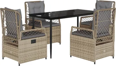 Immagine prodotto di vidaXL set da pranzo da giardino 5 pezzi con cuscini Beige poly rattan