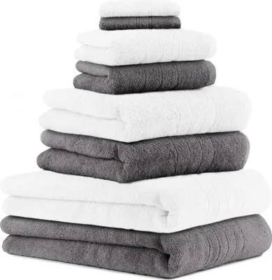 Produktbild von Betz 8-tlg. Handtuch-Set DELUXE  2 Badetücher 2 Duschtücher 2 Handtücher 2 Seiftücher 100% Baumwolle  Farbe: weiß und anthrazit