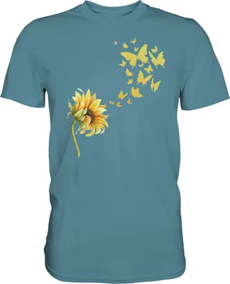 Produktbild von Schmetterling Sonnenblumen T-Shirt Garten Motiv Gärtner Geschenk Sommer – Stone Blue / XL