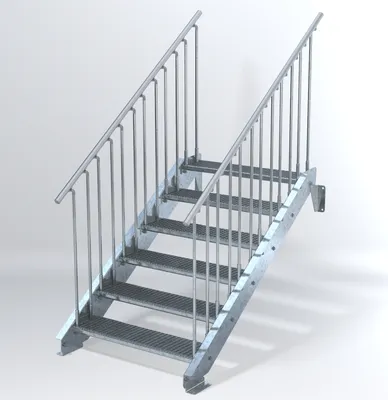Produktbild von Stahltreppe 6 Stufen bis Höhe 120 cm, Laufbreite : 100 cm beidseitiges Geländer ST 1 (31 / 31 mm)