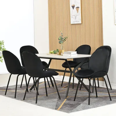 Productafbeelding van AIORBER Eetkamerstoelen (set van 4), met ronde rugleuning, fluwelen zitting en rugleuning, metalen frame, geschikt voor eetkamer en woonkamer, afmetingen 48x43x90cm, zwart