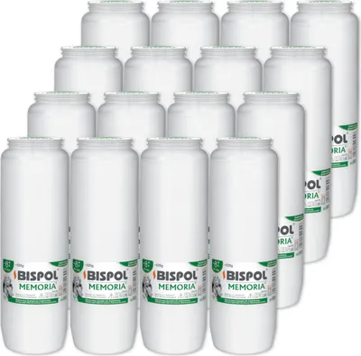 A grid of white candle inserts with green labels.