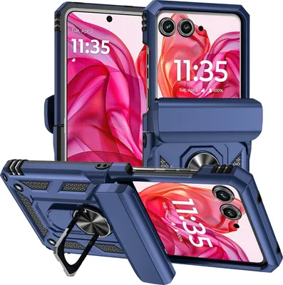 Produktbild von Hülle für Motorola Razr 50 / razr 2024 Hybrid Schutzhülle mit Ring Kickstand und Scharnierabdeckung Blau