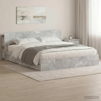 Productafbeelding van Maison Exclusive - Bedframe met opbergruimte, betonkleur, 200 x 200 cm, houtvezelplaat