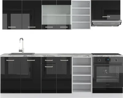 Immagine prodotto di Cucina componibile Vicco R-Line Nero lucido/bianco 240 cm senza piano di lavoro, Model 40995