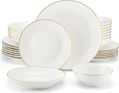 Obrázek produktu pro MALACASA jídelní servis (32 kusů), jídelní servis z kostního porcelánu, sada nádobí s jídelním talířem, dezertním talířem, polévkovým talířem a miskou pro 8 osob